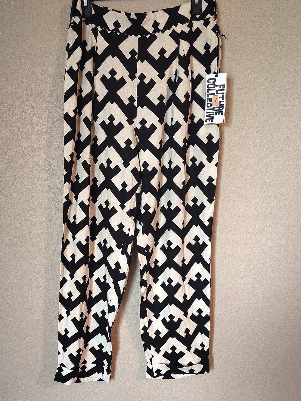 Future Collective Black & Cream Wide-Leg Geometric Pants
